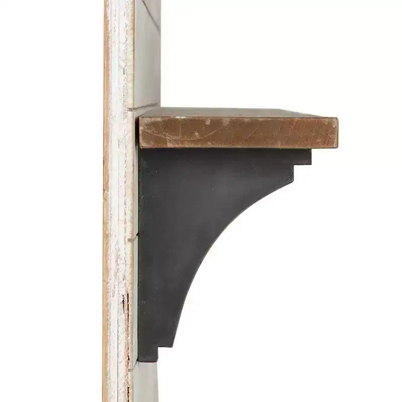 White/Brown Rustic Wood Wall Shelf with 5 Hooks