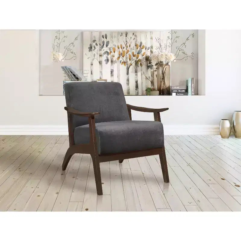 Blue Gray / Dark Gray Velvet Accent Armchair, Single Seat