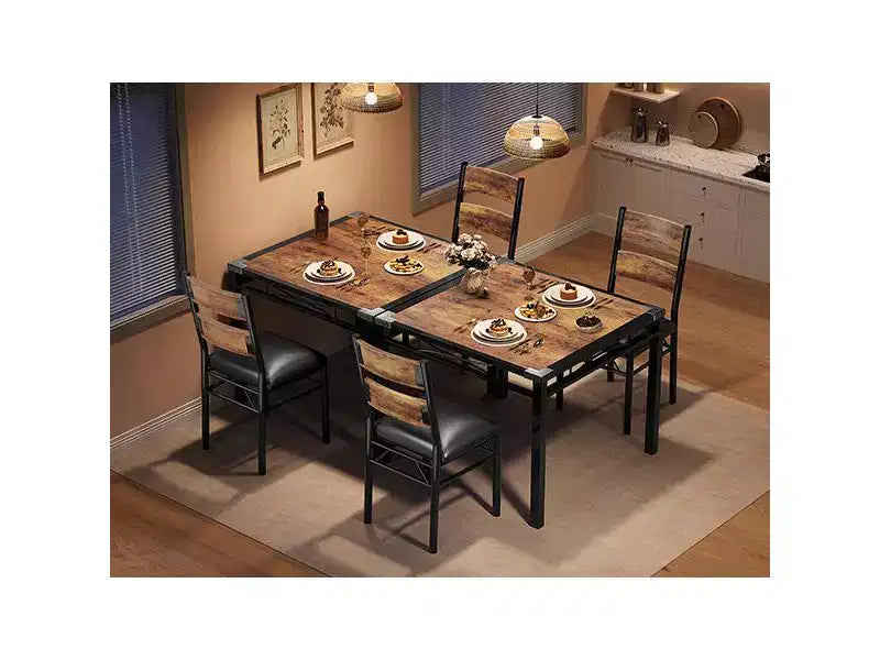 Set da pranzo nero e marrone, sedie imbottite, stile industriale, 4 posti