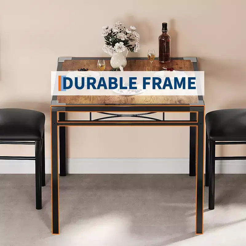 Black & Brown Dining Table Set, Upholstered Chairs, Industrial Style, Seats 4