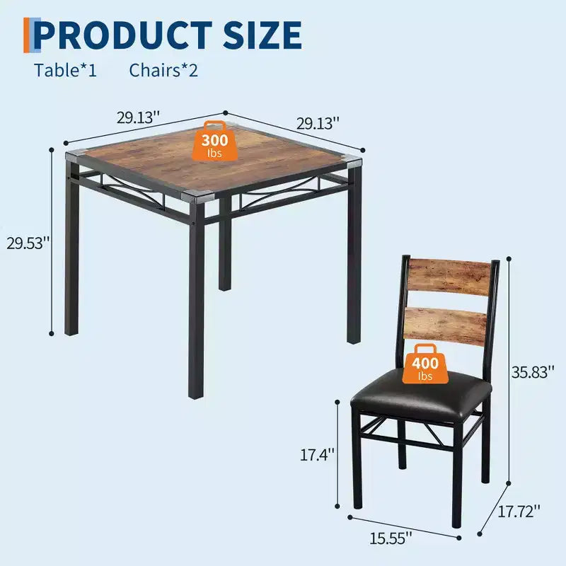Set da pranzo nero e marrone, sedie imbottite, stile industriale, 4 posti
