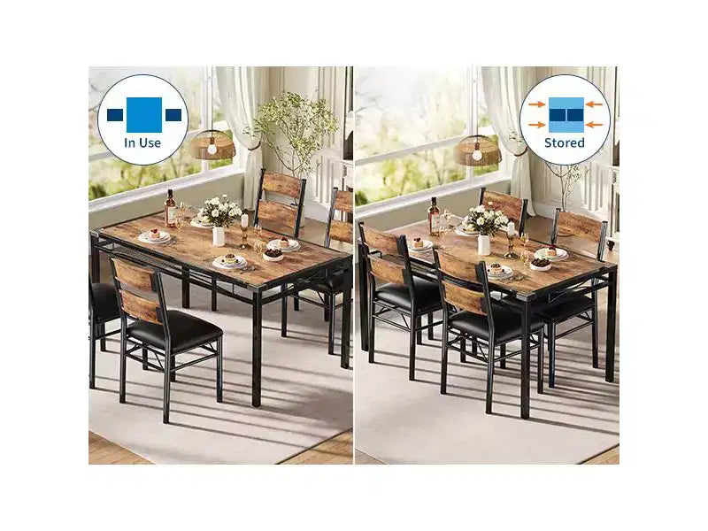 Set da pranzo nero e marrone, sedie imbottite, stile industriale, 4 posti