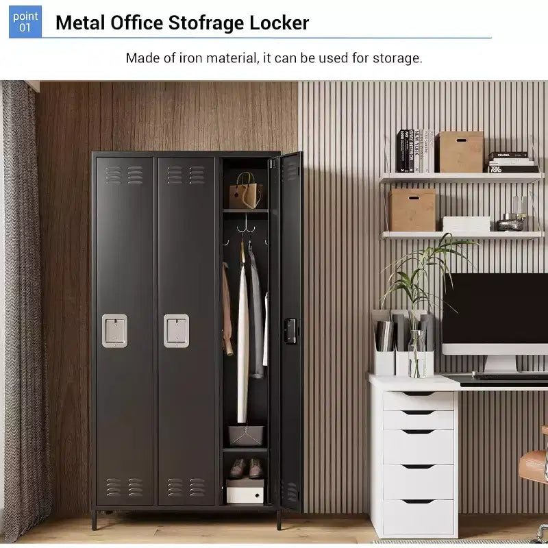 Black Steel Storage Locker Cabinet, 3/6-Door, Multi-User