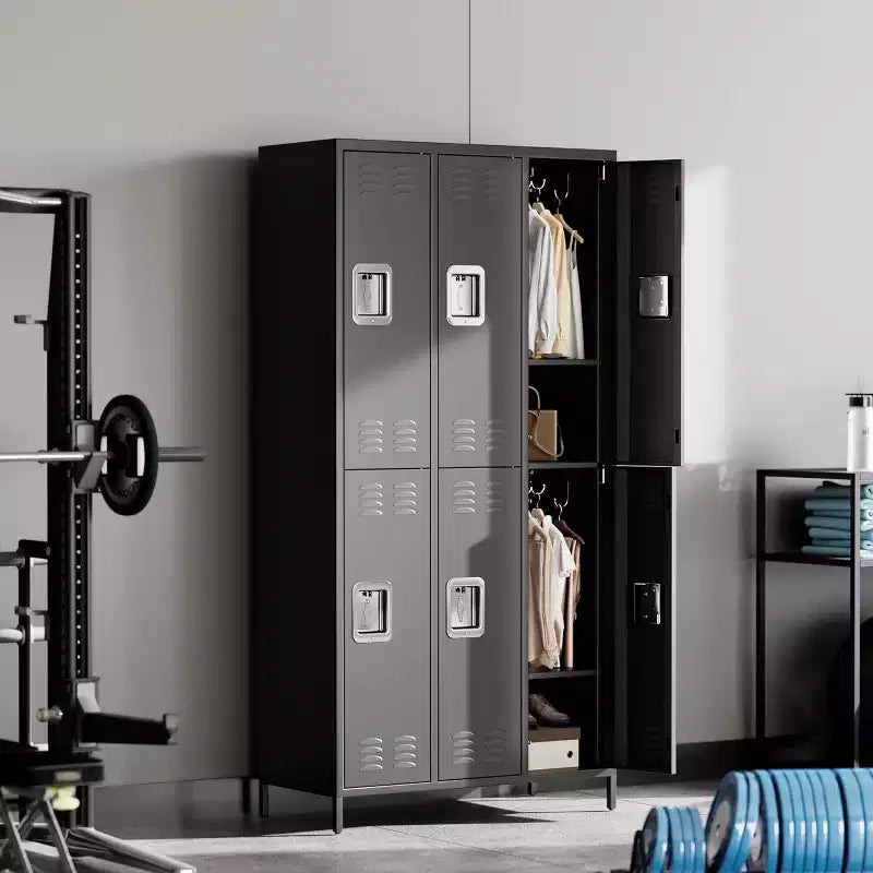 Black Steel Storage Locker Cabinet, 3/6-Door, Multi-User