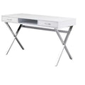 HomeRoots 47 White and Silver Wood and Metal Computer Desk With Two Drawers