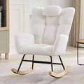High Backrest Rocking Chair - 300lb Glider Chair with Wood Legs, Side Pockets, Teddy Upholstered Rocker, Padded Seat, for Living Room Bedroom Nursery