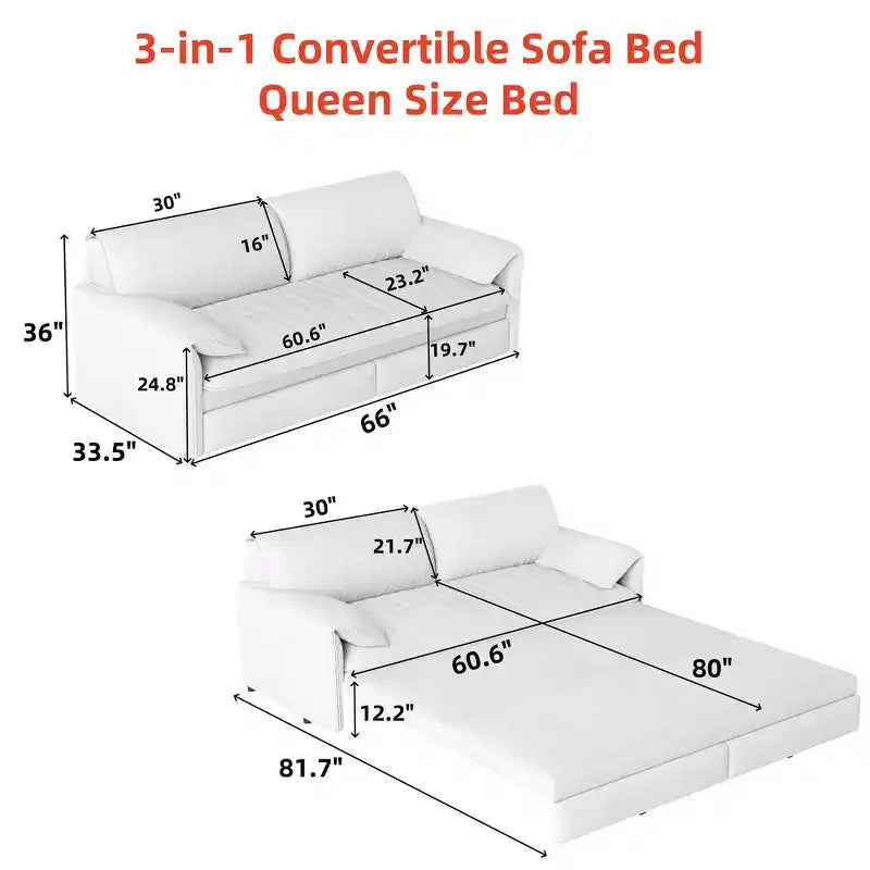 Divano letto e chaise longue convertibile 3-in-1 in velluto | Beige/Nero/Blu/Grigio/Verde/Rosa | 2 Posti