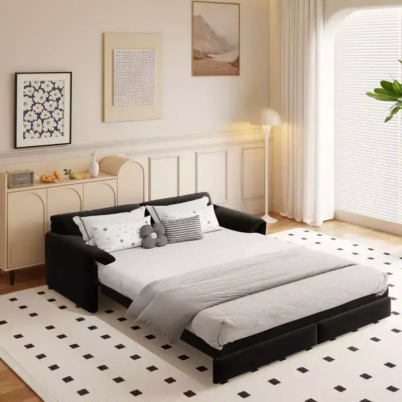 Divano letto e chaise longue convertibile 3-in-1 in velluto | Beige/Nero/Blu/Grigio/Verde/Rosa | 2 Posti