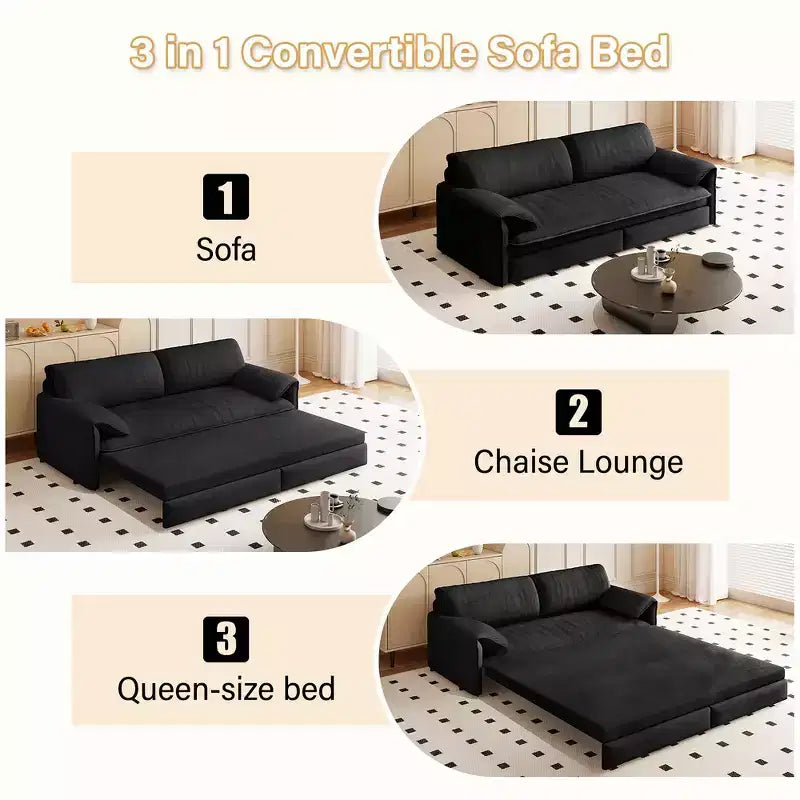 Divano letto e chaise longue convertibile 3-in-1 in velluto | Beige/Nero/Blu/Grigio/Verde/Rosa | 2 Posti
