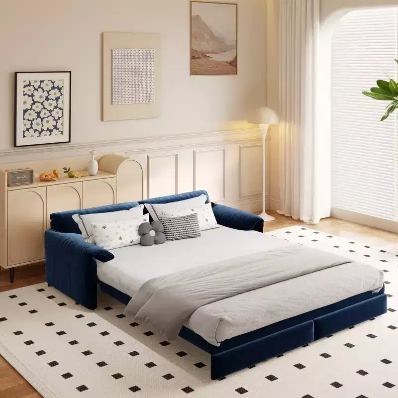 Divano letto e chaise longue convertibile 3-in-1 in velluto | Beige/Nero/Blu/Grigio/Verde/Rosa | 2 Posti