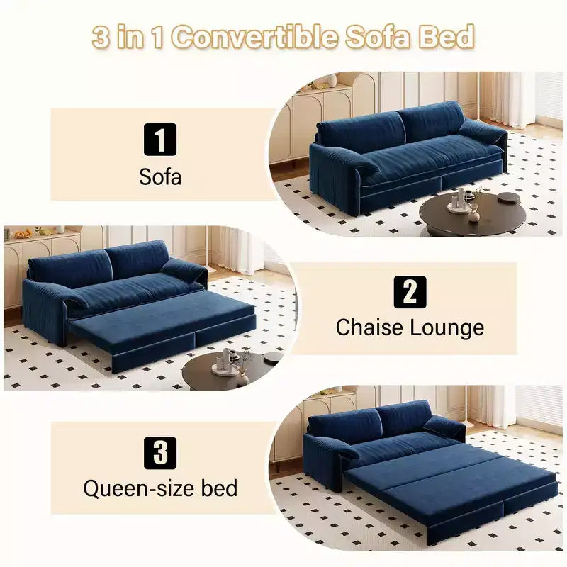Divano letto e chaise longue convertibile 3-in-1 in velluto | Beige/Nero/Blu/Grigio/Verde/Rosa | 2 Posti