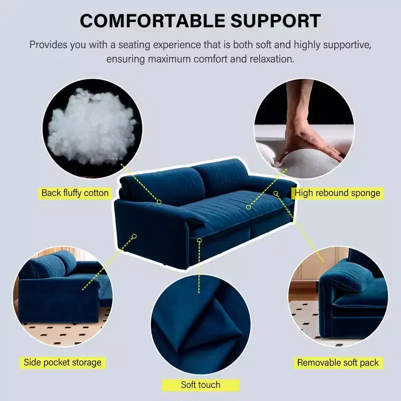 Divano letto e chaise longue convertibile 3-in-1 in velluto | Beige/Nero/Blu/Grigio/Verde/Rosa | 2 Posti