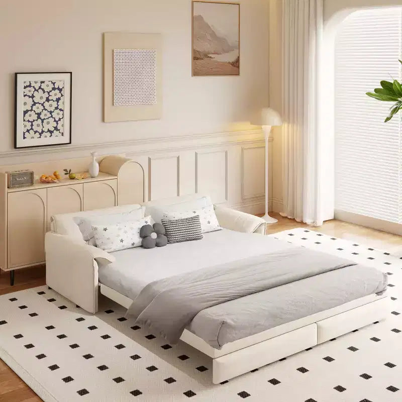 Divano letto e chaise longue convertibile 3-in-1 in velluto | Beige/Nero/Blu/Grigio/Verde/Rosa | 2 Posti