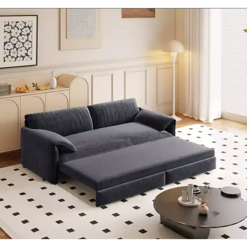 Divano letto e chaise longue convertibile 3-in-1 in velluto | Beige/Nero/Blu/Grigio/Verde/Rosa | 2 Posti