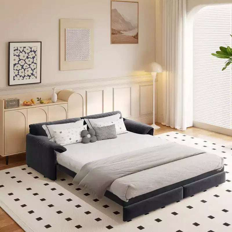 Divano letto e chaise longue convertibile 3-in-1 in velluto | Beige/Nero/Blu/Grigio/Verde/Rosa | 2 Posti