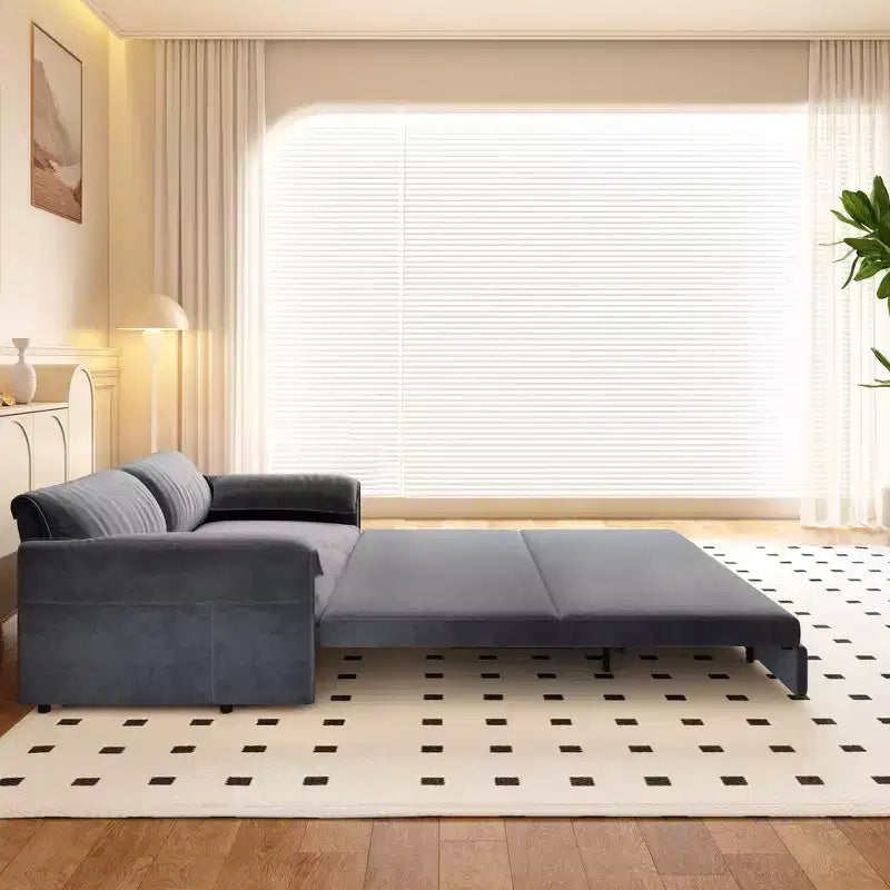 Divano letto e chaise longue convertibile 3-in-1 in velluto | Beige/Nero/Blu/Grigio/Verde/Rosa | 2 Posti