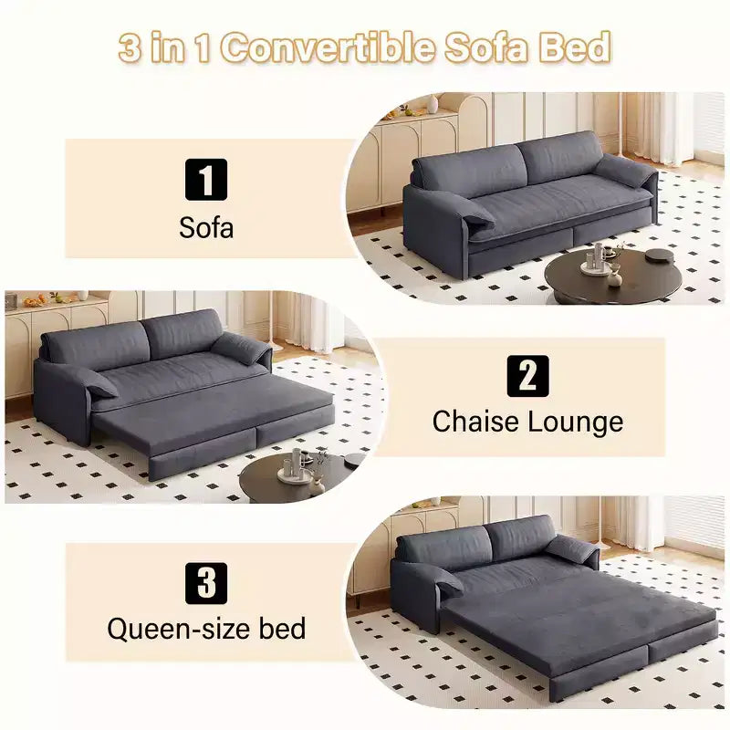 Divano letto e chaise longue convertibile 3-in-1 in velluto | Beige/Nero/Blu/Grigio/Verde/Rosa | 2 Posti