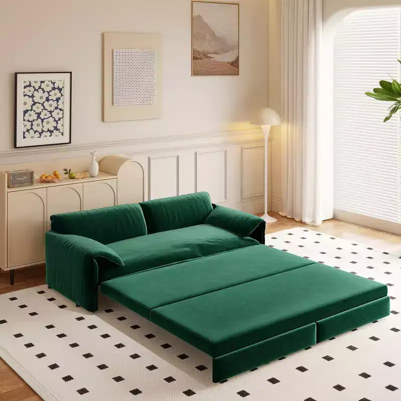 Divano letto e chaise longue convertibile 3-in-1 in velluto | Beige/Nero/Blu/Grigio/Verde/Rosa | 2 Posti