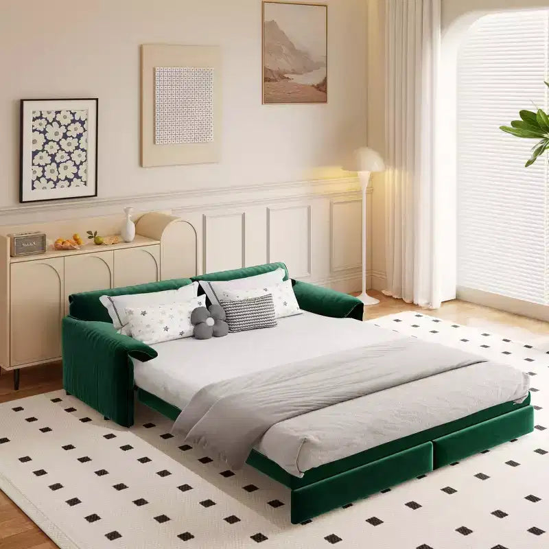 Divano letto e chaise longue convertibile 3-in-1 in velluto | Beige/Nero/Blu/Grigio/Verde/Rosa | 2 Posti