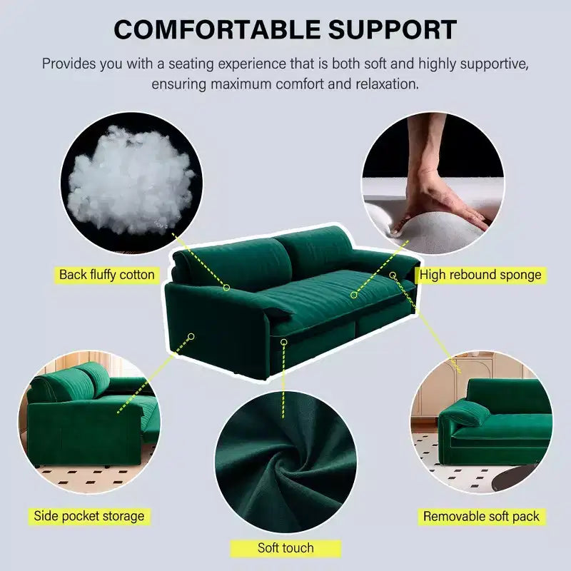 Divano letto e chaise longue convertibile 3-in-1 in velluto | Beige/Nero/Blu/Grigio/Verde/Rosa | 2 Posti