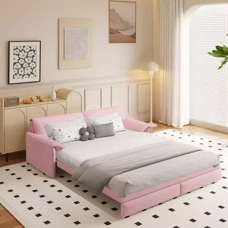 Divano letto e chaise longue convertibile 3-in-1 in velluto | Beige/Nero/Blu/Grigio/Verde/Rosa | 2 Posti