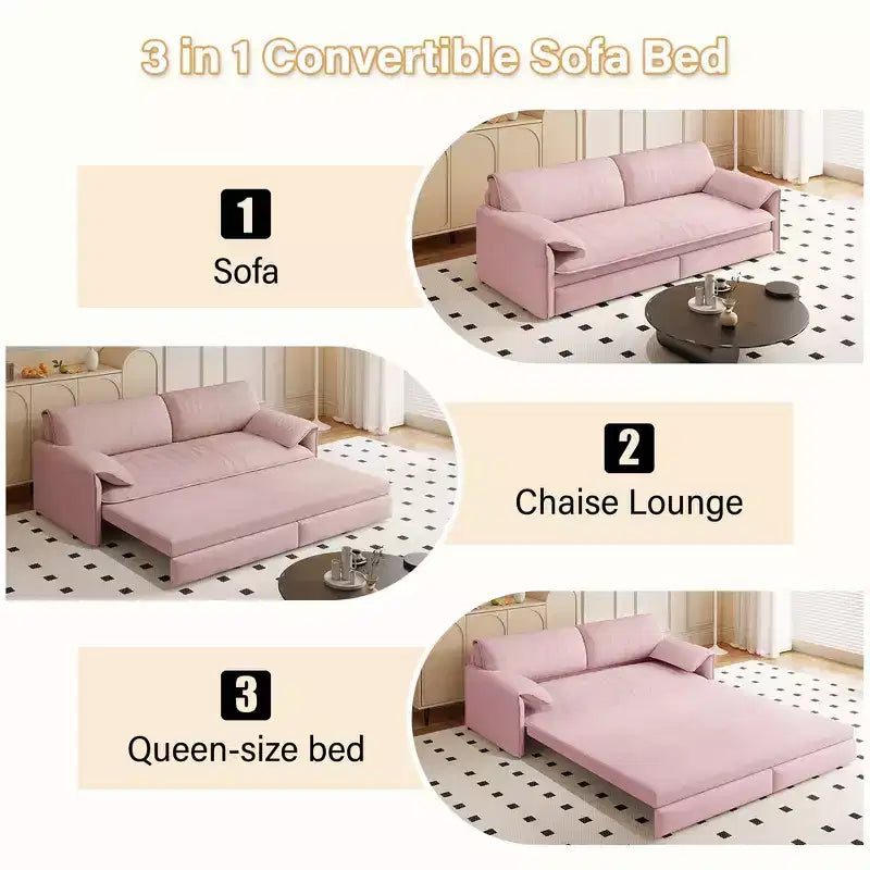 Divano letto e chaise longue convertibile 3-in-1 in velluto | Beige/Nero/Blu/Grigio/Verde/Rosa | 2 Posti