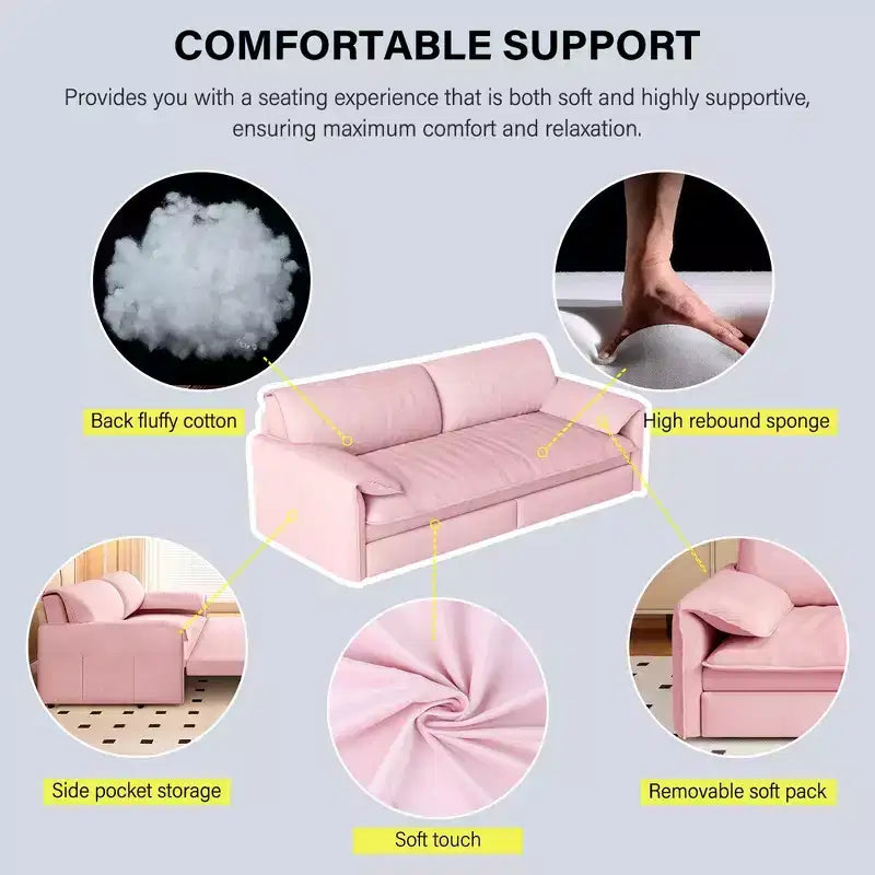 Divano letto e chaise longue convertibile 3-in-1 in velluto | Beige/Nero/Blu/Grigio/Verde/Rosa | 2 Posti