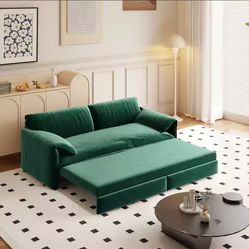 Velvet 3-in-1 Convertible Sleeper Sofa & Chaise | Beige/Black/Blue/Gray/Green/Pink | 2-Seat