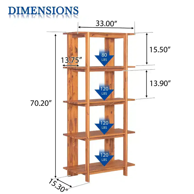 Scaffale singolo a 4 ripiani aperto in legno di acacia ebonizzato/teak/noce