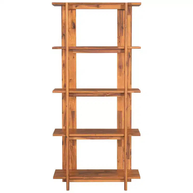 Scaffale singolo a 4 ripiani aperto in legno di acacia ebonizzato/teak/noce