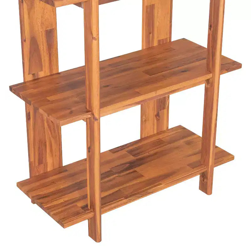 Scaffale singolo a 4 ripiani aperto in legno di acacia ebonizzato/teak/noce