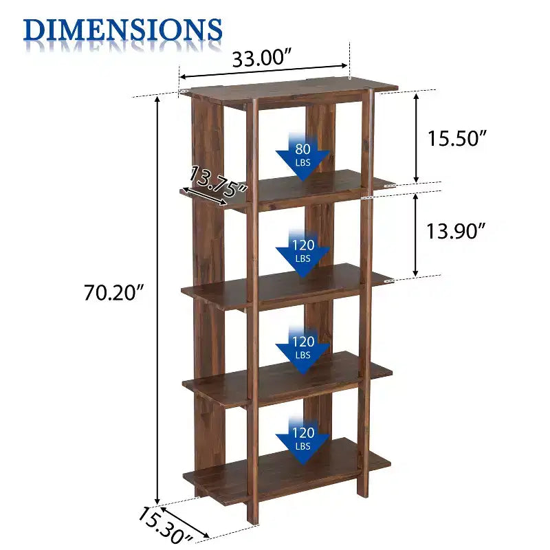 Scaffale singolo a 4 ripiani aperto in legno di acacia ebonizzato/teak/noce