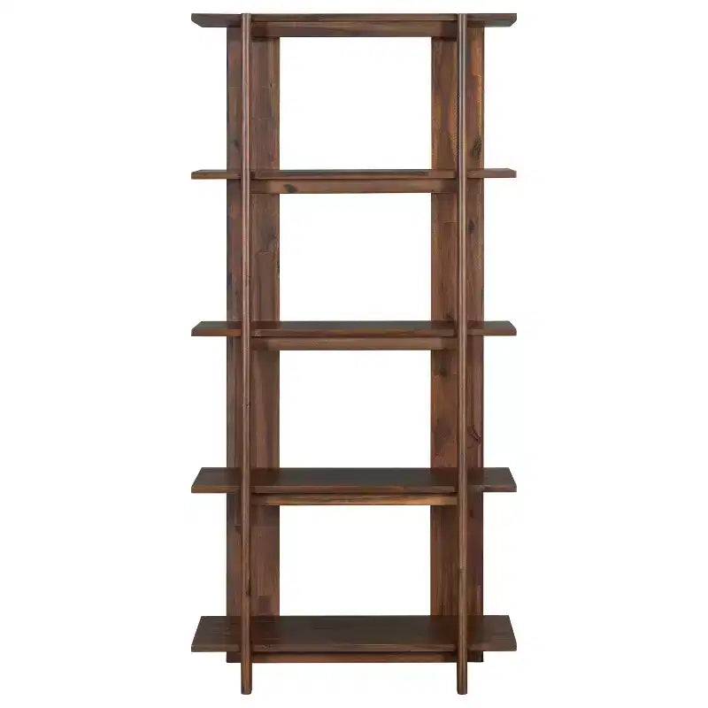 Scaffale singolo a 4 ripiani aperto in legno di acacia ebonizzato/teak/noce