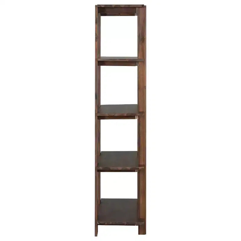 Scaffale singolo a 4 ripiani aperto in legno di acacia ebonizzato/teak/noce