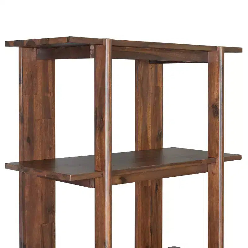 Scaffale singolo a 4 ripiani aperto in legno di acacia ebonizzato/teak/noce