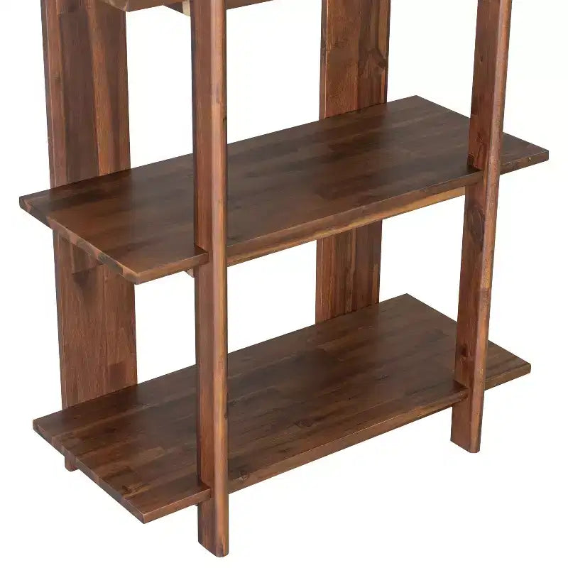 Scaffale singolo a 4 ripiani aperto in legno di acacia ebonizzato/teak/noce