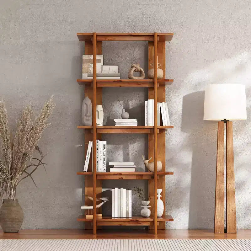 Ebonized / Teak / Walnut 4-Tier Open Acacia Wood Bookshelf, Single