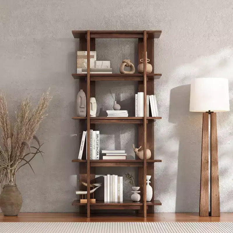 Ebonized / Teak / Walnut 4-Tier Open Acacia Wood Bookshelf, Single