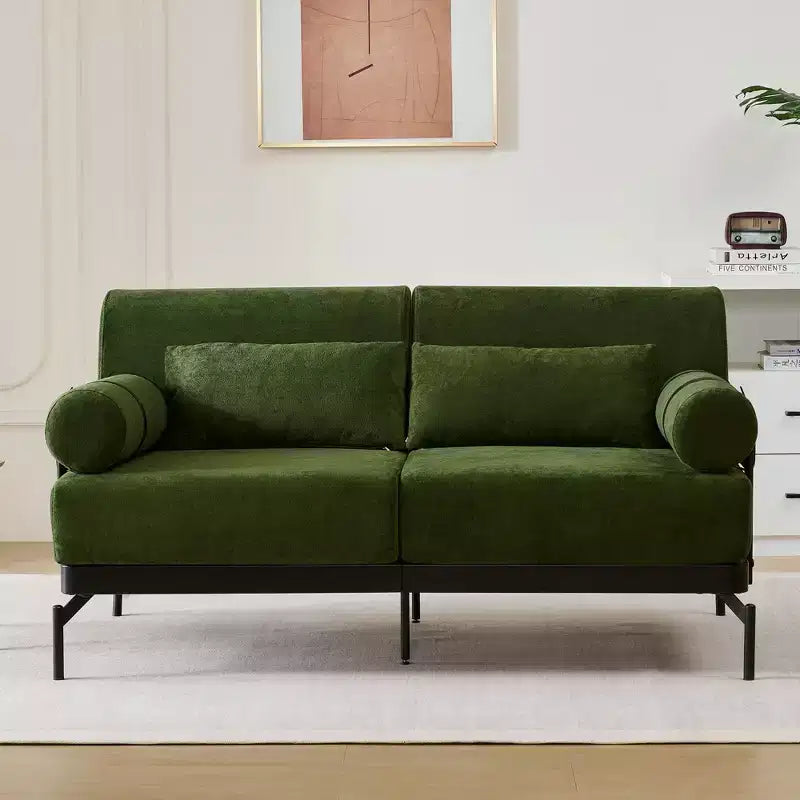 Divanetto a 2 Posti con Porte USB e Braccioli Cilindrici, Beige/Verde/Grigio/Rosso