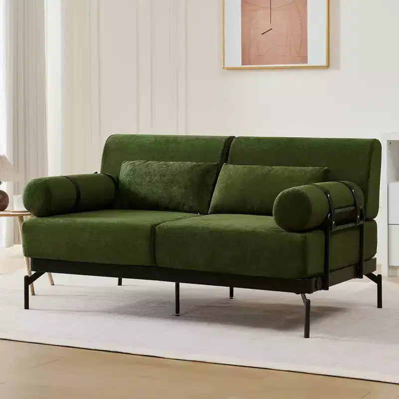 Divanetto a 2 Posti con Porte USB e Braccioli Cilindrici, Beige/Verde/Grigio/Rosso