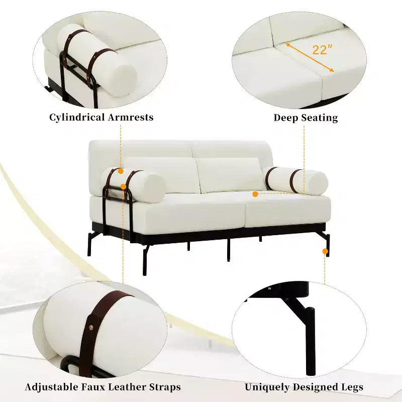 Divanetto a 2 Posti con Porte USB e Braccioli Cilindrici, Beige/Verde/Grigio/Rosso
