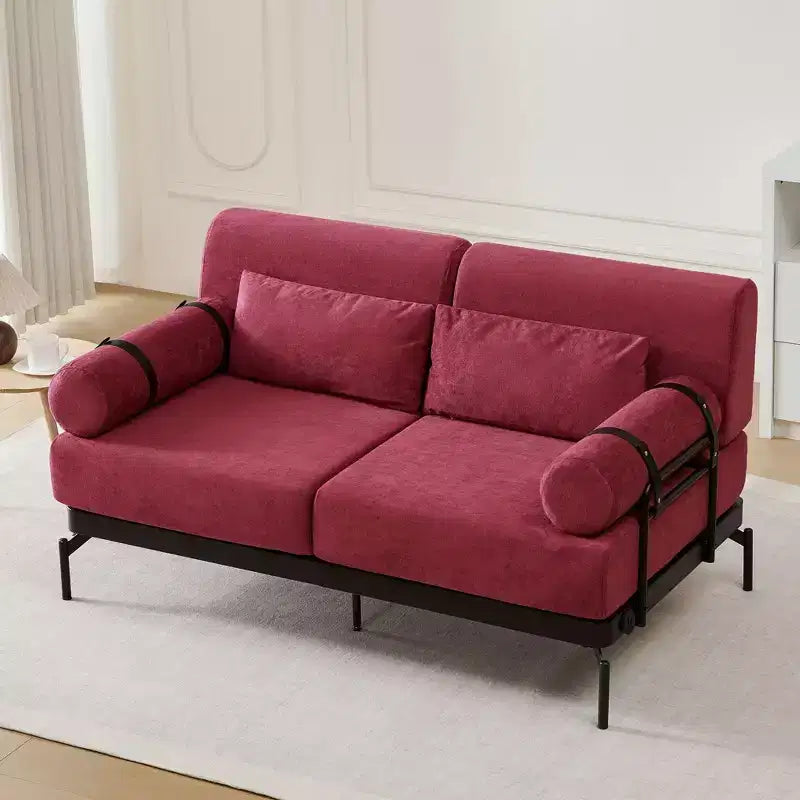 2-Seater Loveseat Sofa with USB Ports & Cylindrical Armrests, Beige/Green/Grey/Red
