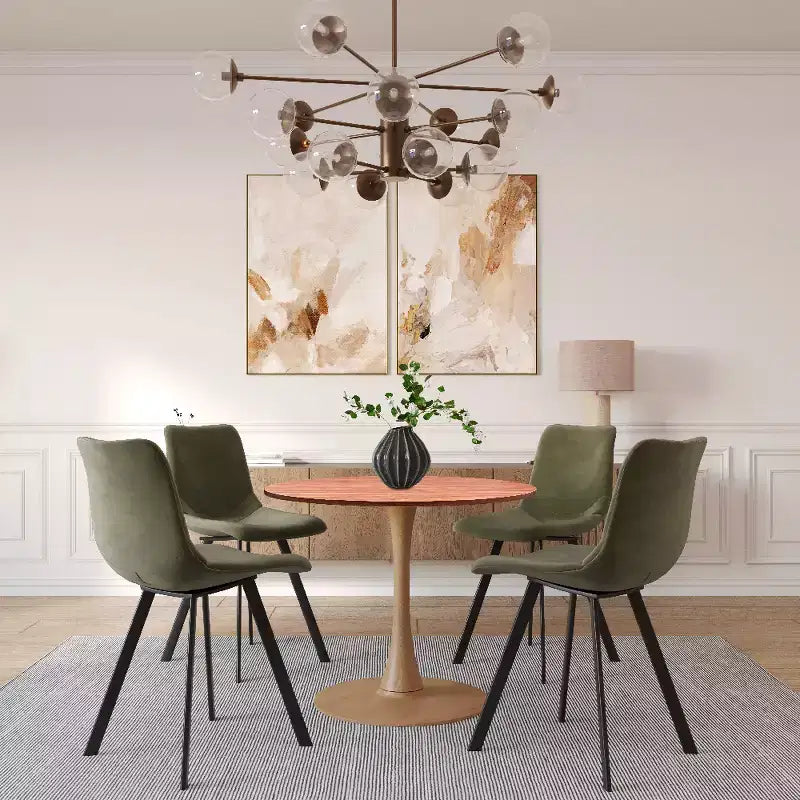 Tavolo da pranzo rotondo da 27", piano in MDF e base a piedistallo in acciaio, multicolore, 4 posti
