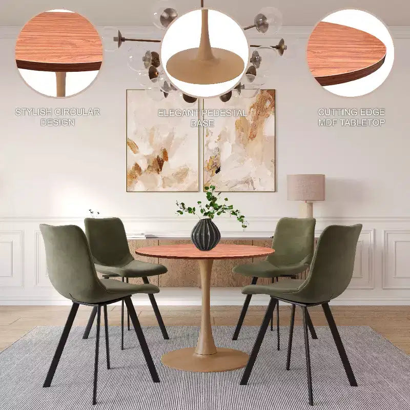 Tavolo da pranzo rotondo da 27", piano in MDF e base a piedistallo in acciaio, multicolore, 4 posti