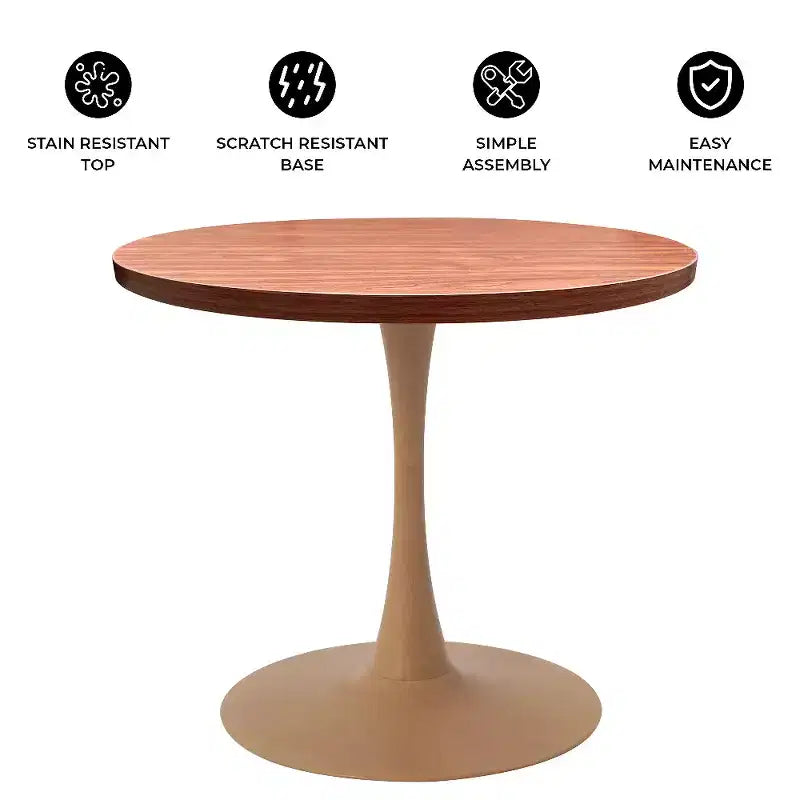 Tavolo da pranzo rotondo da 27", piano in MDF e base a piedistallo in acciaio, multicolore, 4 posti
