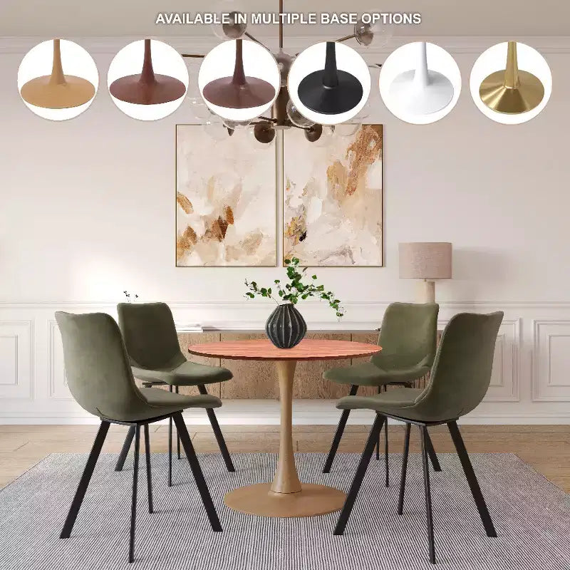 Tavolo da pranzo rotondo da 27", piano in MDF e base a piedistallo in acciaio, multicolore, 4 posti