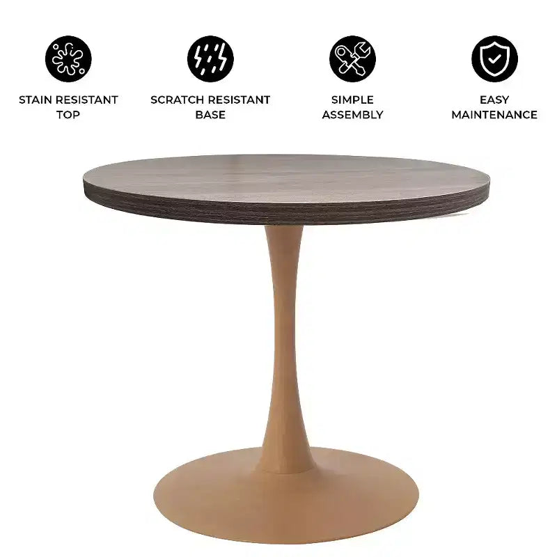 Tavolo da pranzo rotondo da 27", piano in MDF e base a piedistallo in acciaio, multicolore, 4 posti