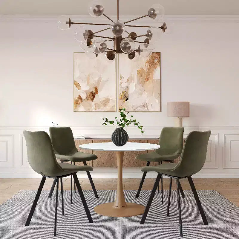 Tavolo da pranzo rotondo da 27", piano in MDF e base a piedistallo in acciaio, multicolore, 4 posti