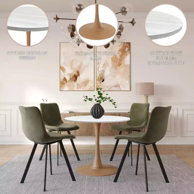 Tavolo da pranzo rotondo da 27", piano in MDF e base a piedistallo in acciaio, multicolore, 4 posti