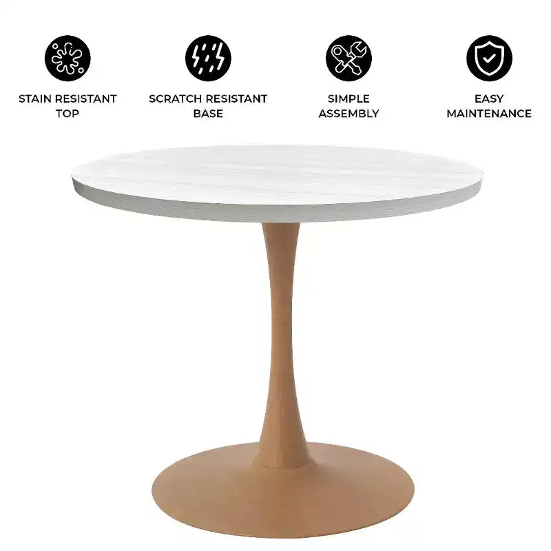 Tavolo da pranzo rotondo da 27", piano in MDF e base a piedistallo in acciaio, multicolore, 4 posti